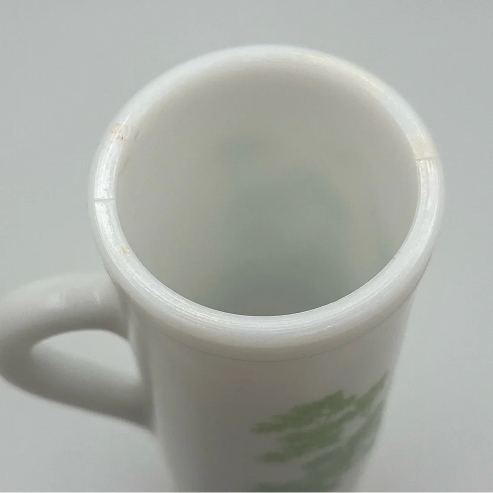 milk glass mug on pedestal green toile design demitasse by Avon cup with handle